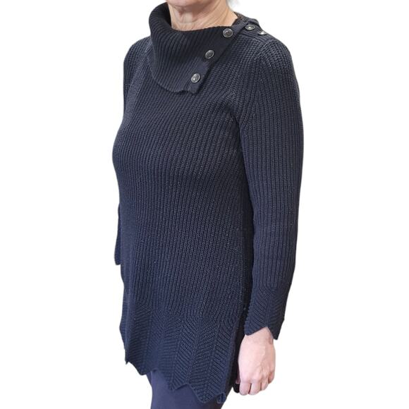 Style & Co. Black Ribbed Split Neck Oversized Sweater Small Neutral Minimalist - Picture 3 of 9